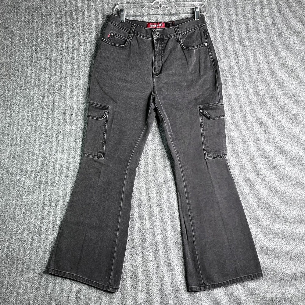 Vintage Y2K Zana‎ Di Flare Jeans Size 7 Black Cargo
